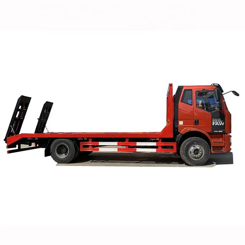 FAW 4X2 6 Wheels Flat Bed Truck with Rear Climb Ladder for Bulldozer Excavator Forklift