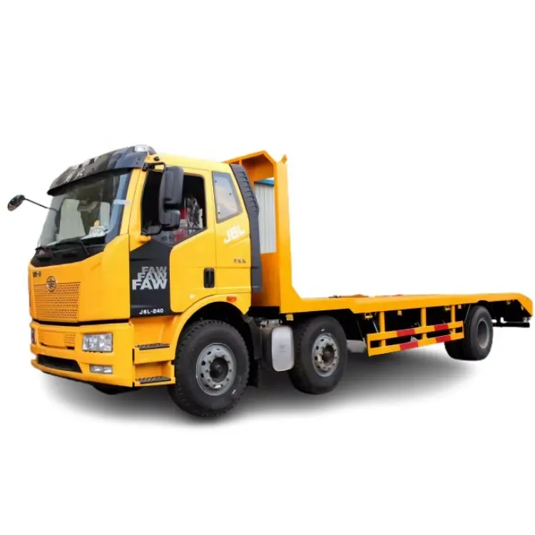 FAW 6X2 8 Wheels Flat Bed Truck with Rear Climb Ladder for Bulldozer Excavator Forklift
