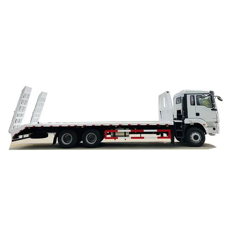 Shacman 6X4 10 Wheels Flat Bed Truck with Rear Climb Ladder for Heavy Equipment Machinery Transportation