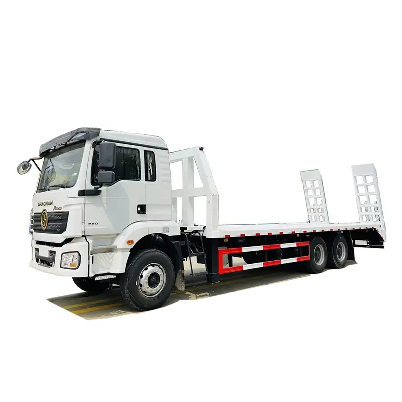 Shacman 6X4 10 Wheels Flat Bed Truck with Rear Climb Ladder for Heavy Equipment Machinery Transportation