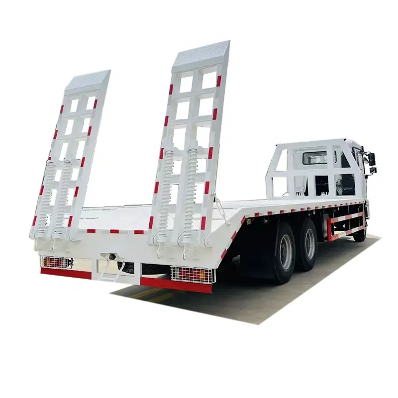 Shacman 6X4 10 Wheels Flat Bed Truck with Rear Climb Ladder for Heavy Equipment Machinery Transportation