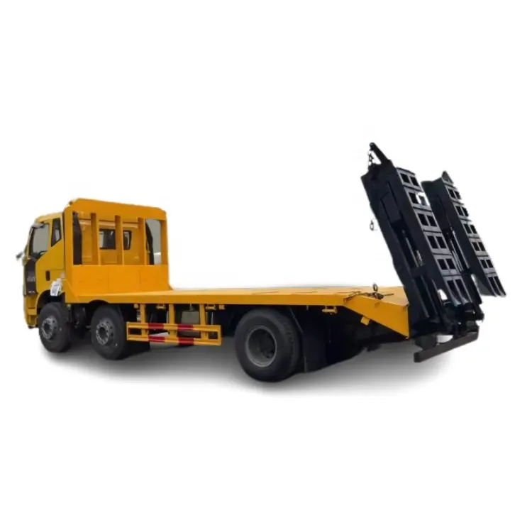 FAW 6X2 8 Wheels Flat Bed Truck with Rear Climb Ladder for Bulldozer Excavator Forklift