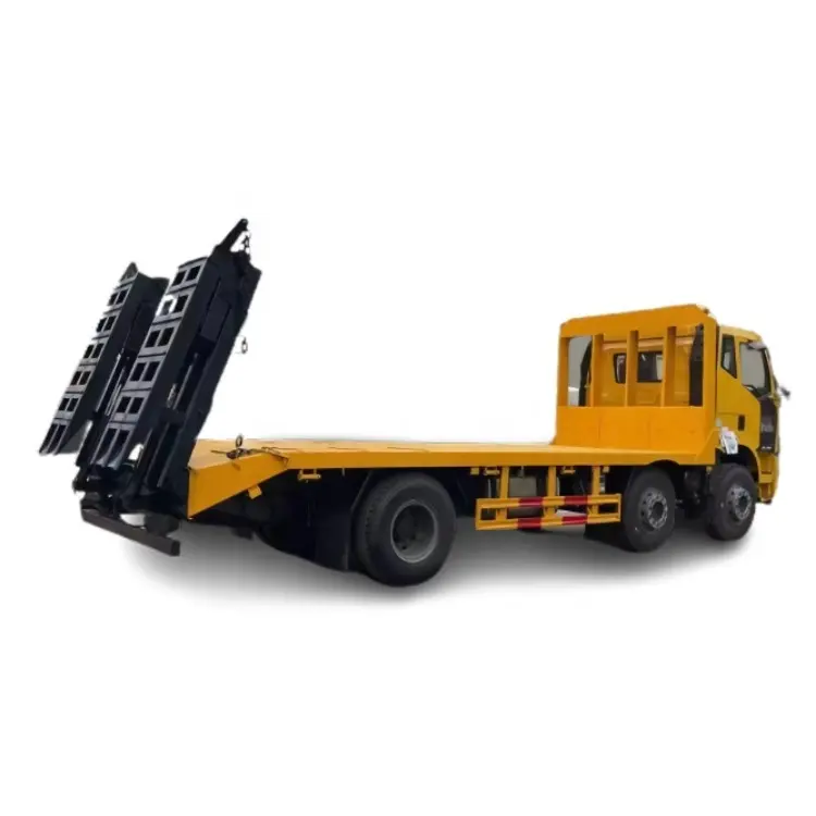 FAW 6X2 8 Wheels Flat Bed Truck with Rear Climb Ladder for Bulldozer Excavator Forklift
