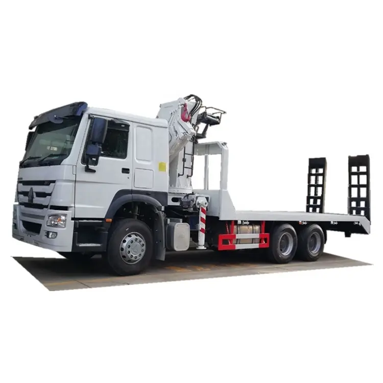 Sinotruk HOWO 6X4 10 Wheels Flat Bed Truck with Rear Climb Ladder with 360 Rotary Telescopic Boom Crane