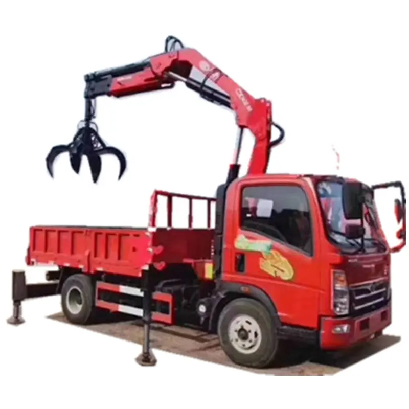 Dongfeng Right Hand 4X2 Dump Truck with 5ton Knuckle Crane and steel gripper