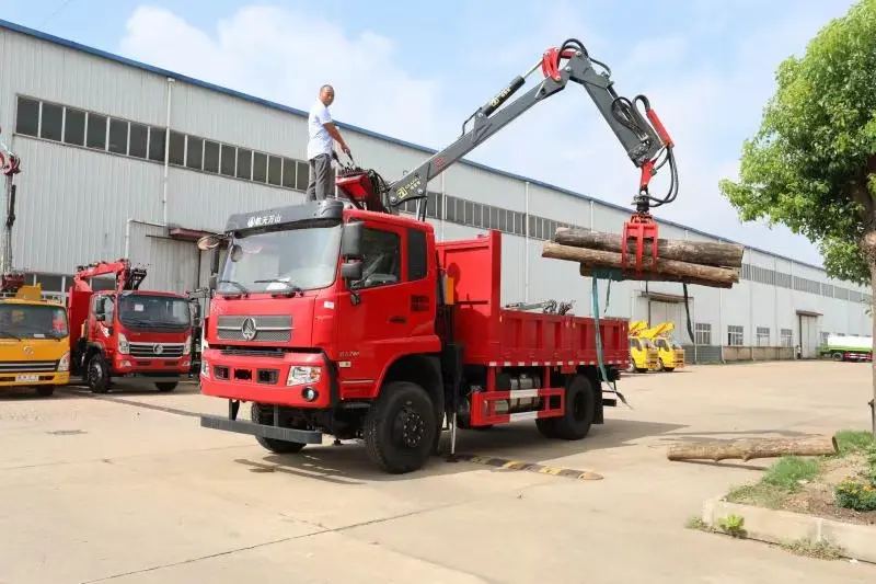 Dongfeng Right Hand 4X2 Dump Truck with 5ton Knuckle Crane and steel gripper