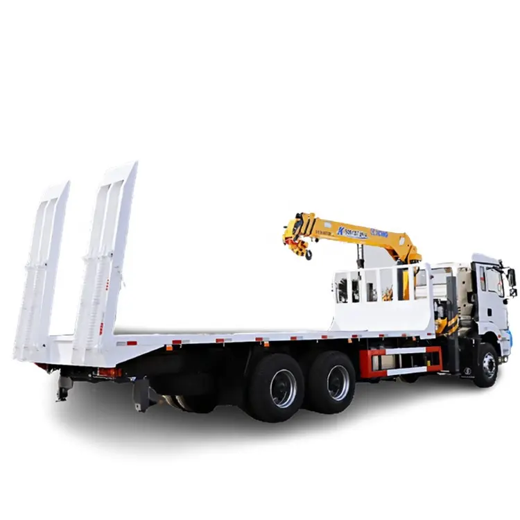 Shacman Right Hand 6X4 10 Wheels Flat Bed Truck with Rear Climb Ladder with 360 Rotary Telescopic Boom Crane