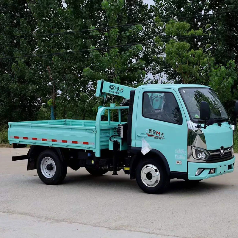 Small Foton 4X2 Cargo Truck with 1ton Straight Boom Crane