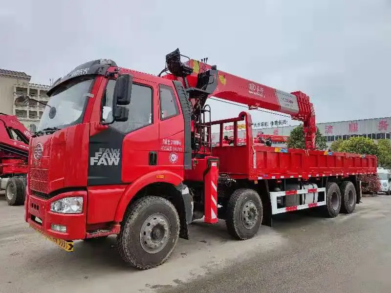 FAW Right Hand 8X4 12Wheels Cargo Truck with 16ton Straight Boom Crane