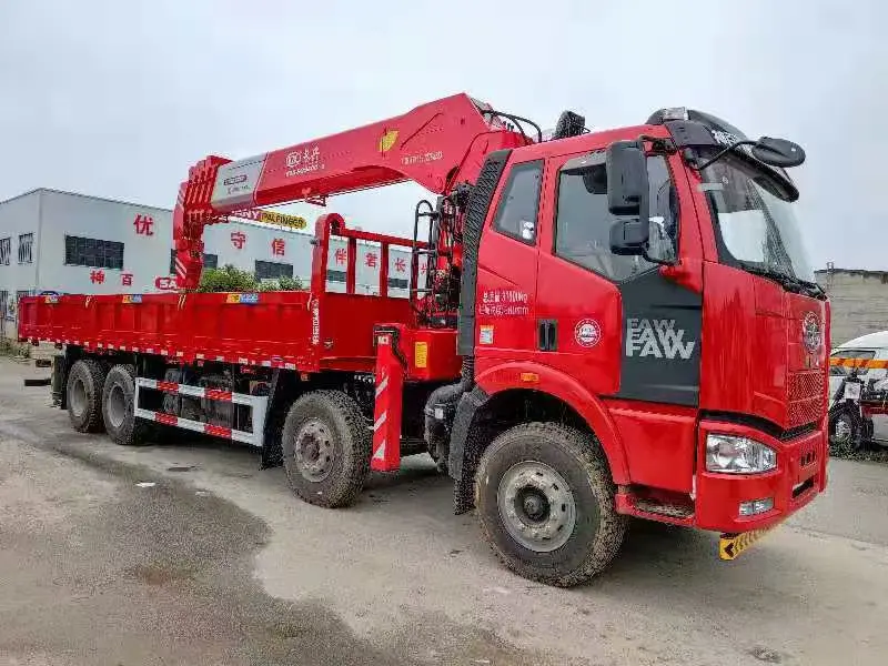 FAW Right Hand 8X4 12Wheels Cargo Truck with 16ton Straight Boom Crane