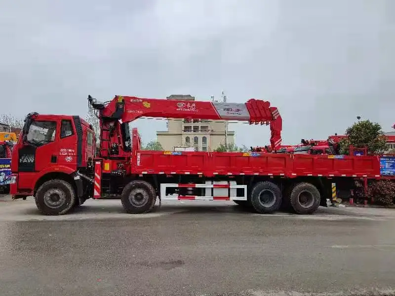 FAW Right Hand 8X4 12Wheels Cargo Truck with 16ton Straight Boom Crane