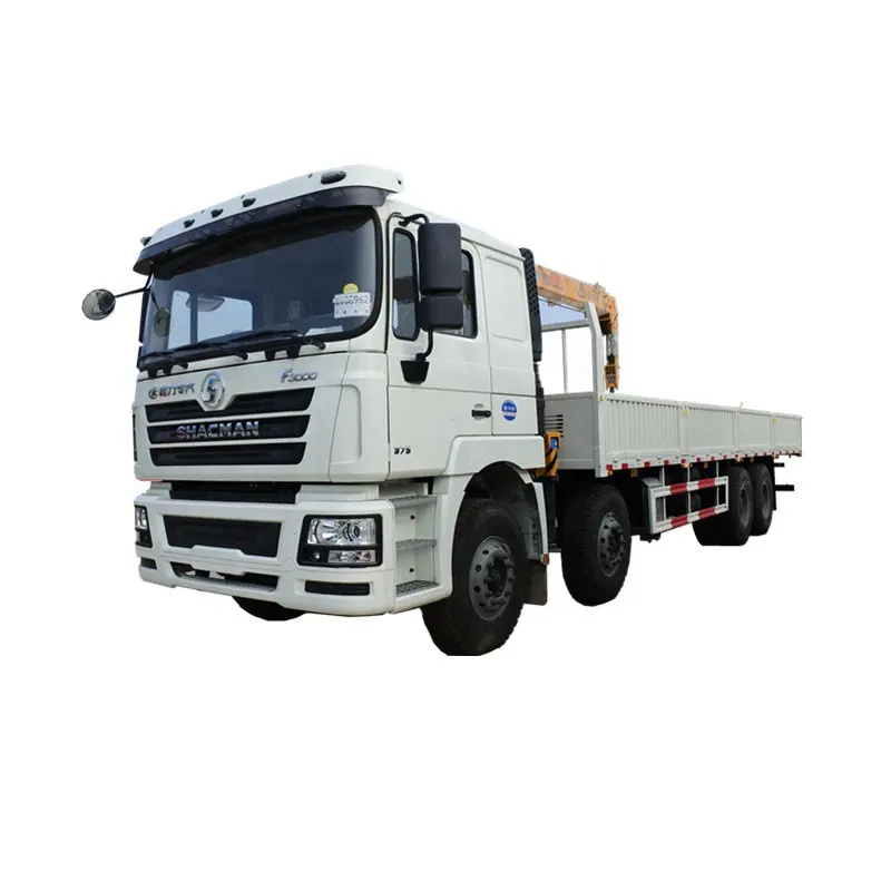 Shacman Right Hand 8X4 12Wheels Cargo Truck with 16ton Straight Boom Crane