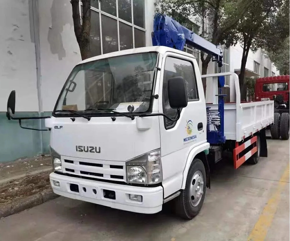 Small Isuzu 4X2 Cargo Truck with 1ton Straight Boom Crane