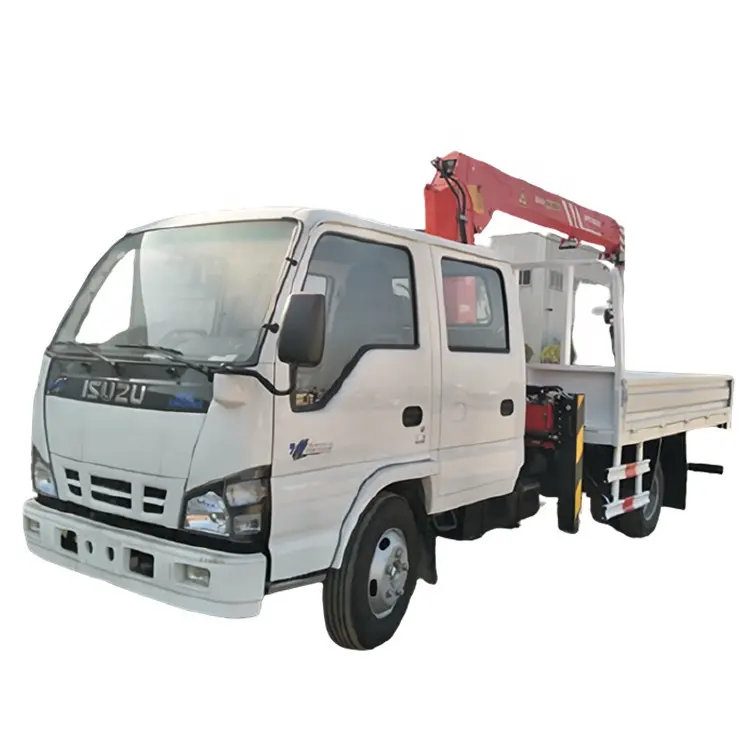Isuzu Brand 4X2 6Wheels 2tons Double Cab Knuckle Boom Crane Crane Mounted on Cargo Truck Straight Arm Crane Truck