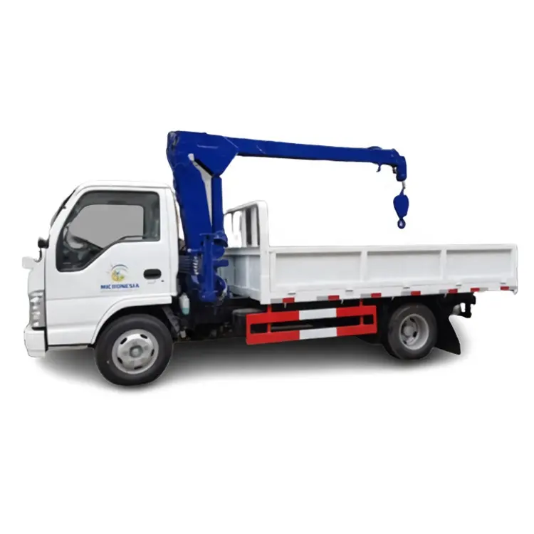 Small Isuzu 4X2 Cargo Truck with 1ton Straight Boom Crane