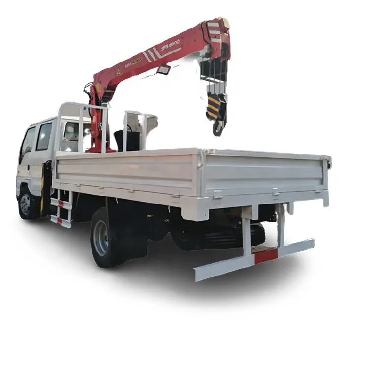 Isuzu Brand 4X2 6Wheels 2tons Double Cab Knuckle Boom Crane Crane Mounted on Cargo Truck Straight Arm Crane Truck