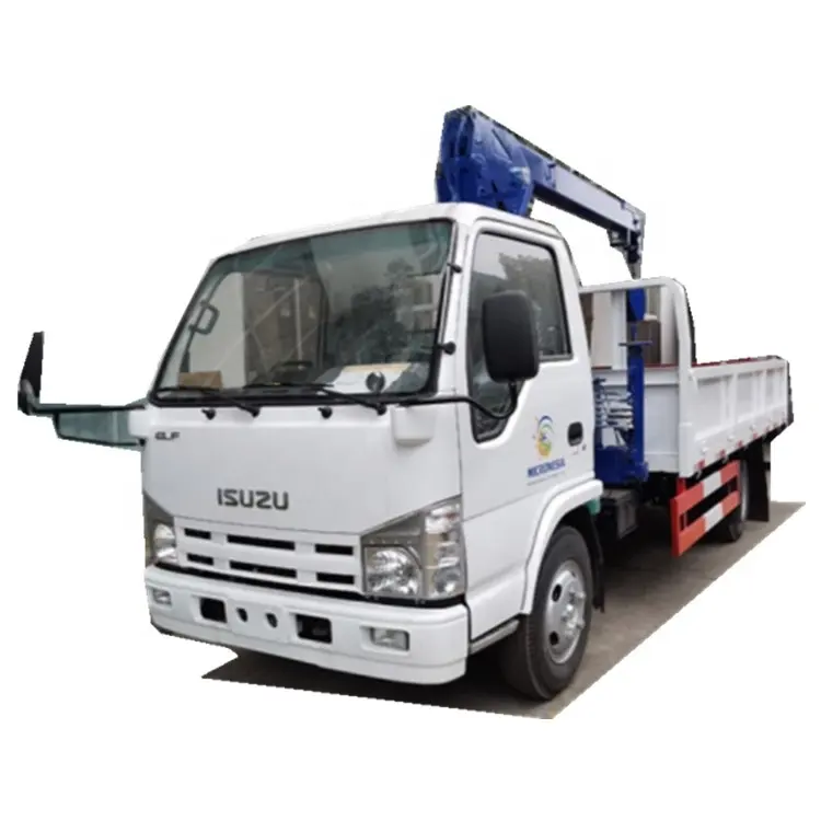 Small Isuzu 4X2 Cargo Truck with 1ton Straight Boom Crane