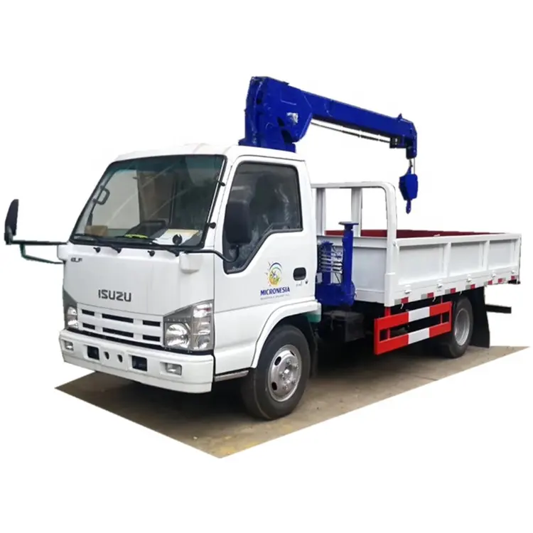 Small Isuzu 4X2 Cargo Truck with 1ton Straight Boom Crane