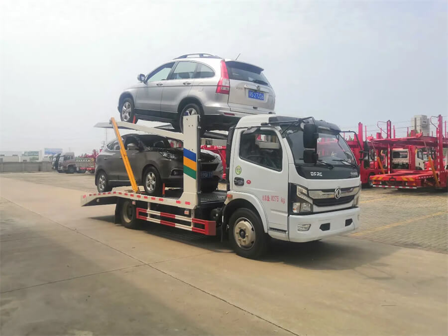 Dongfeng 4X2 Wheel Lift Flat Bed Car Hauler One Towing Three Car Carrier Road Recovery Rollback Tow Truck Flatbed Wrecker