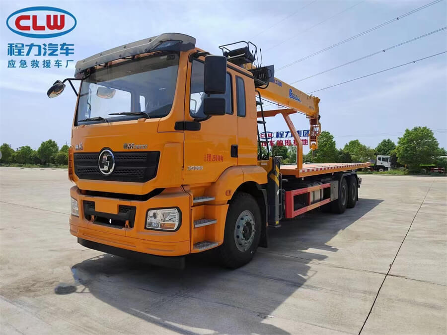 6x4 SHACMAN 16 Tons Flatbed Rollback Tow Truck With 12 Tons Crane