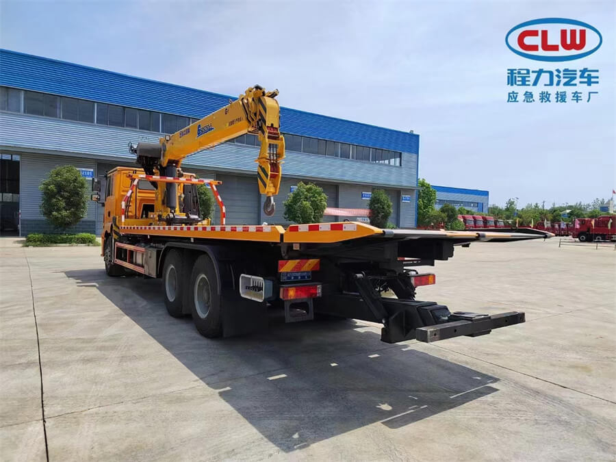 6x4 SHACMAN 16 Tons Flatbed Rollback Tow Truck With 12 Tons Crane