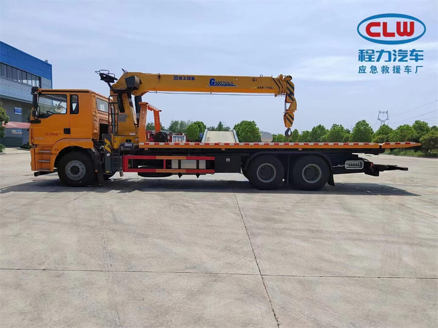 6x4 SHACMAN 16 Tons Flatbed Rollback Tow Truck With 12 Tons Crane